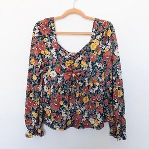 Lavish Womens Top Size XL Floral Long Sleeve Milkmaid Babydoll Boho Cottage Fall